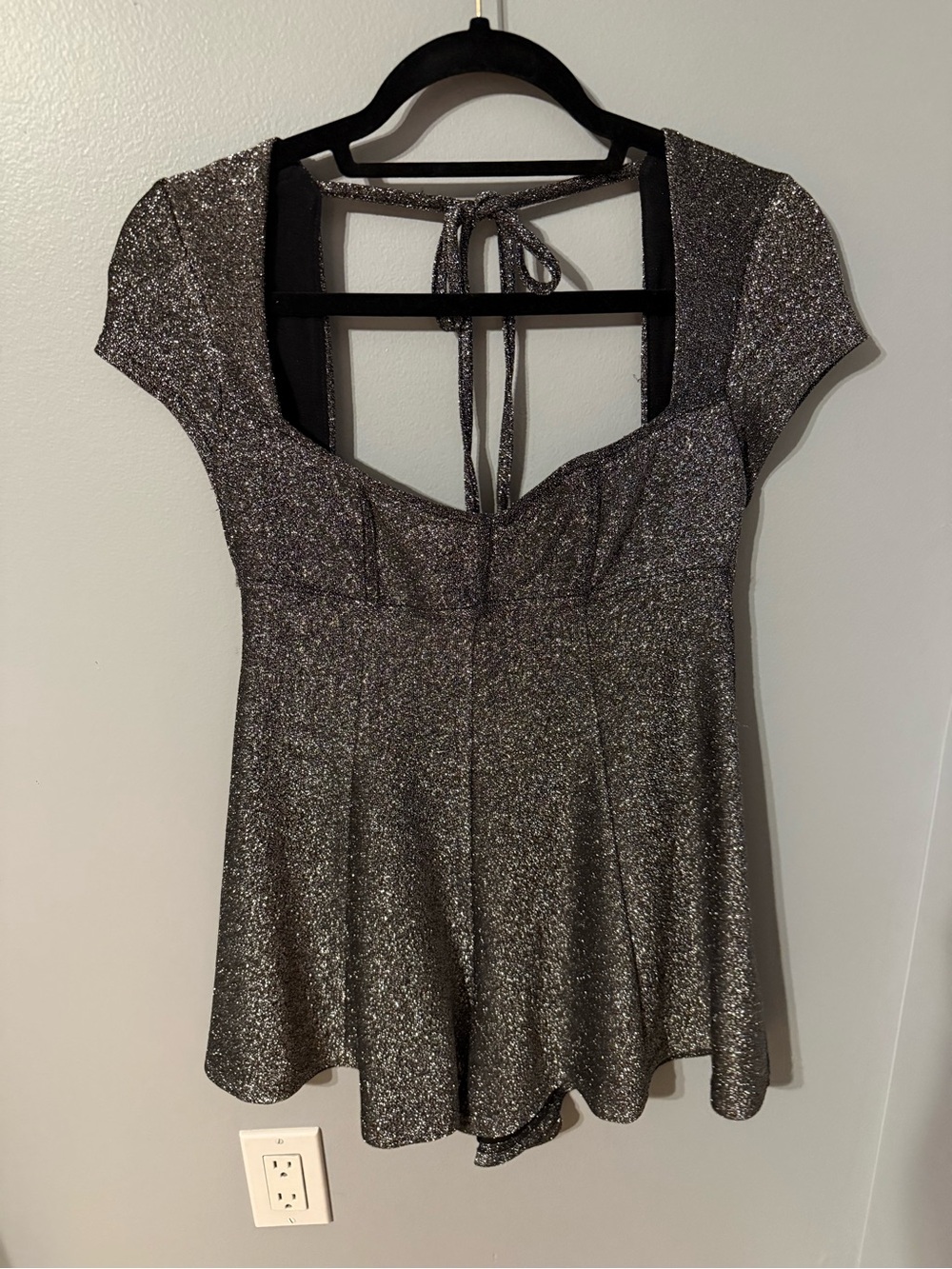 Sparkle Short Sleeve Silver Metallic Women’s Romper